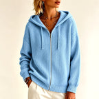 Pearl - Women's Hooded Full-Zip Ribbed Knit Cardigan