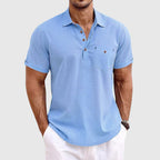 Peter -  Men's Casual Linen Button-Detail Pocket Polo
