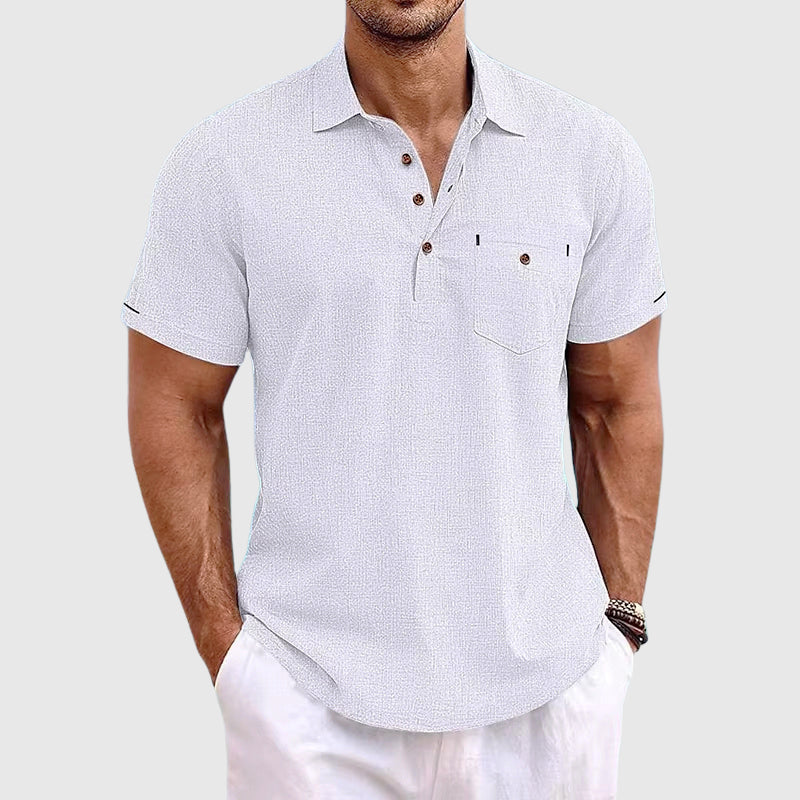 Peter -  Men's Casual Linen Button-Detail Pocket Polo