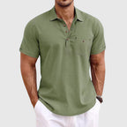 Peter -  Men's Casual Linen Button-Detail Pocket Polo