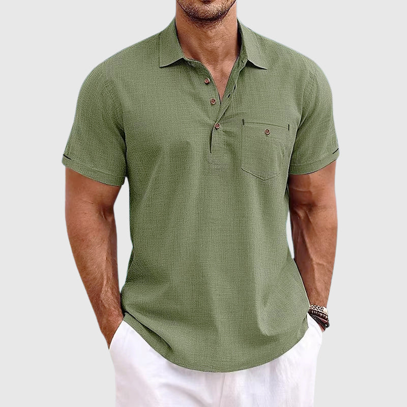 Peter -  Men's Casual Linen Button-Detail Pocket Polo