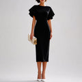 Quinn - Women's Double-Ruffle Sleeve Fitted Midi Dress