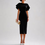 Quinn - Women's Double-Ruffle Sleeve Fitted Midi Dress