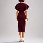 Quinn - Women's Double-Ruffle Sleeve Fitted Midi Dress
