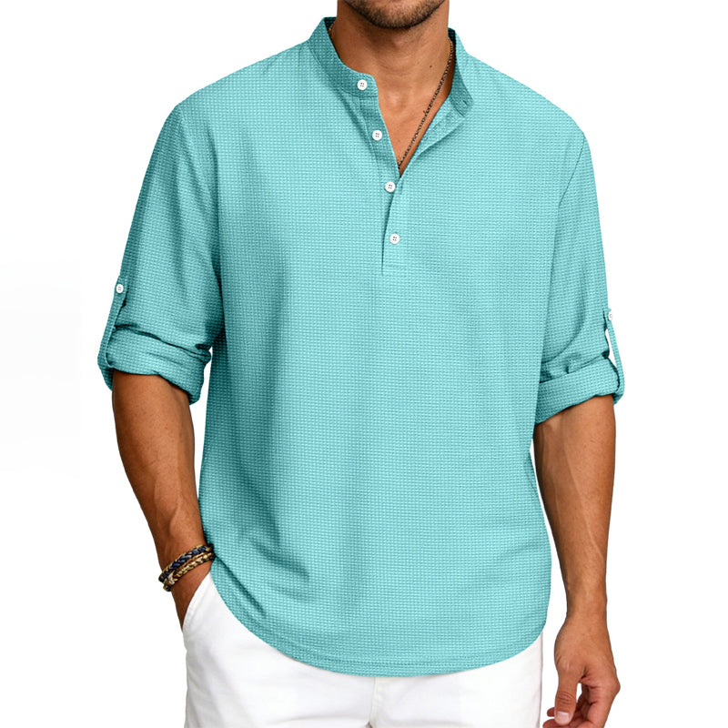 Reed - Men's Waffle Knit Stand Collar Henley Shirt