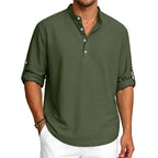 Reed - Men's Waffle Knit Stand Collar Henley Shirt