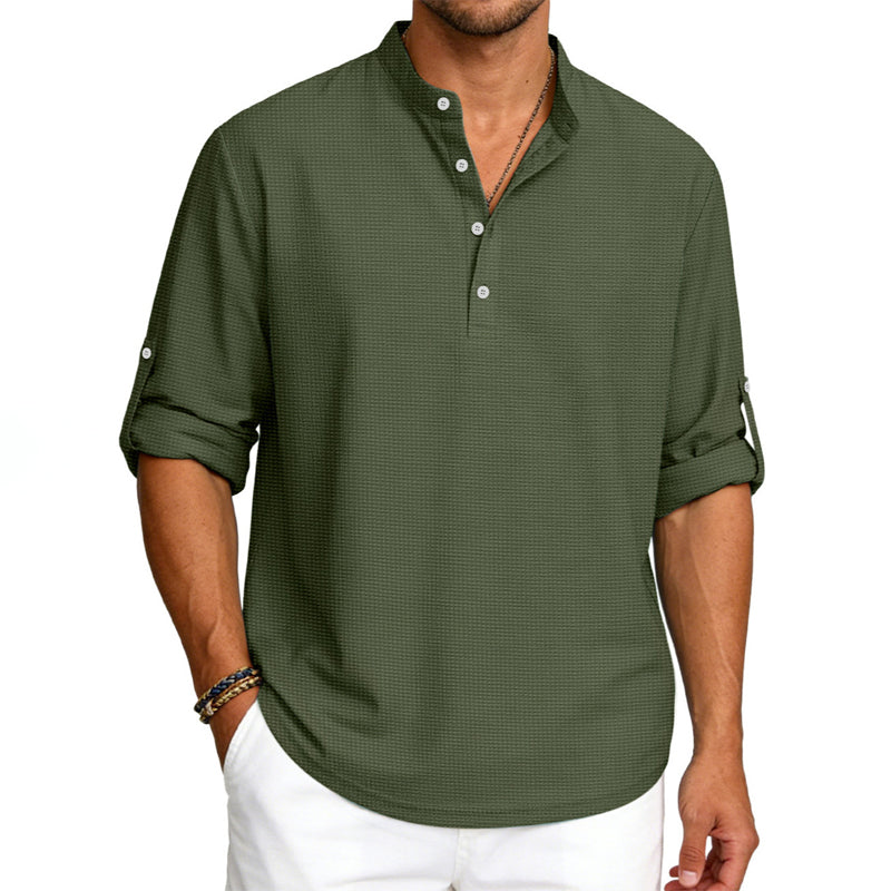 Reed - Men's Waffle Knit Stand Collar Henley Shirt