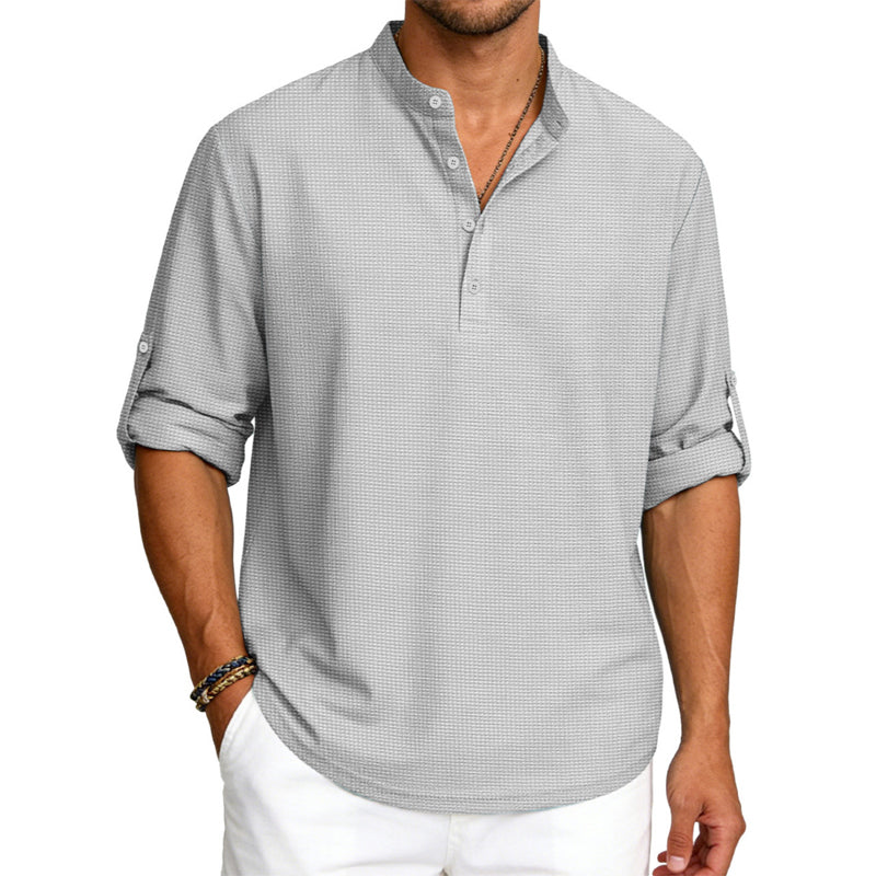 Reed - Men's Waffle Knit Stand Collar Henley Shirt