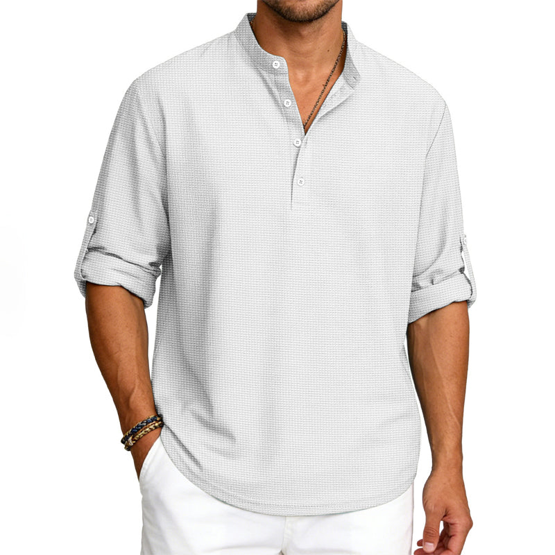 Reed - Men's Waffle Knit Stand Collar Henley Shirt