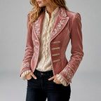 Regina - Women's Floral-Embroidered Velvet Military Jacket