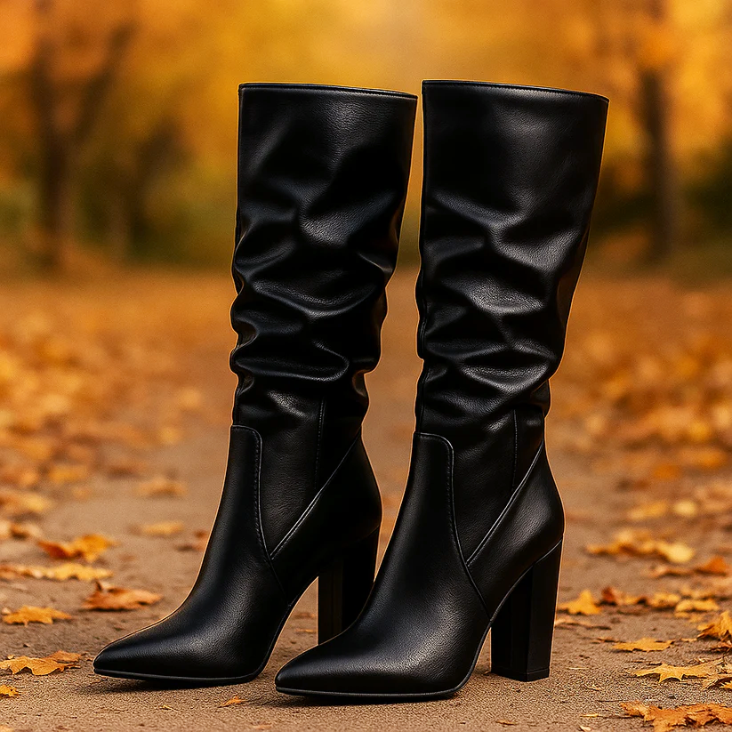 Remi - Women's Slouch Knee-High Block Heel Boots
