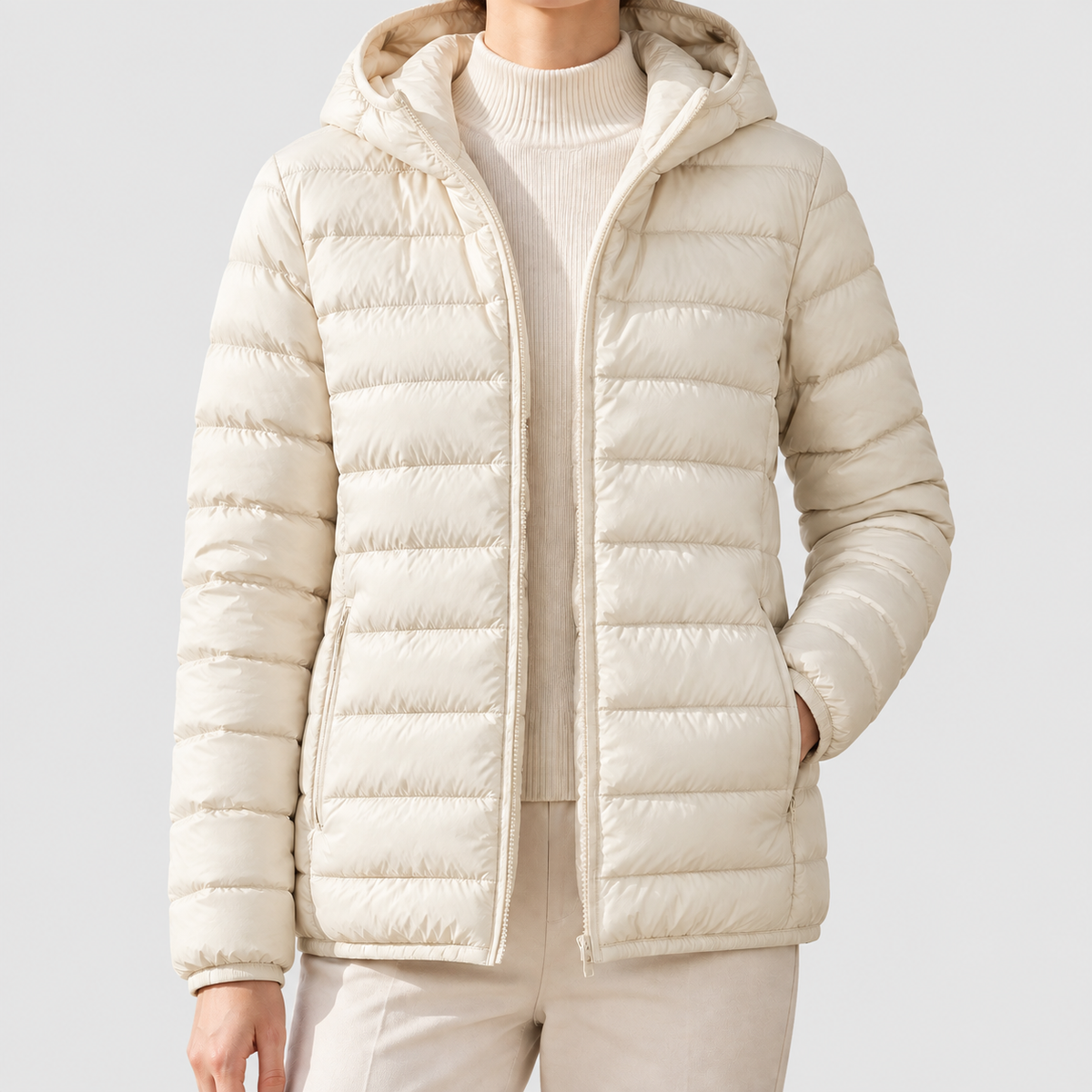 Rhea - Women's Channel-Quilted Hooded Down Puffer Jacket