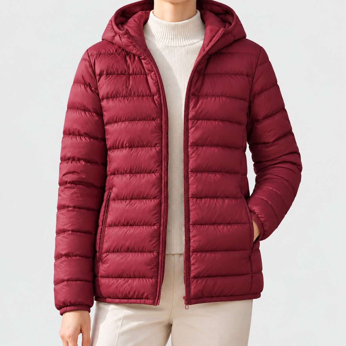 Rhea - Women's Channel-Quilted Hooded Down Puffer Jacket