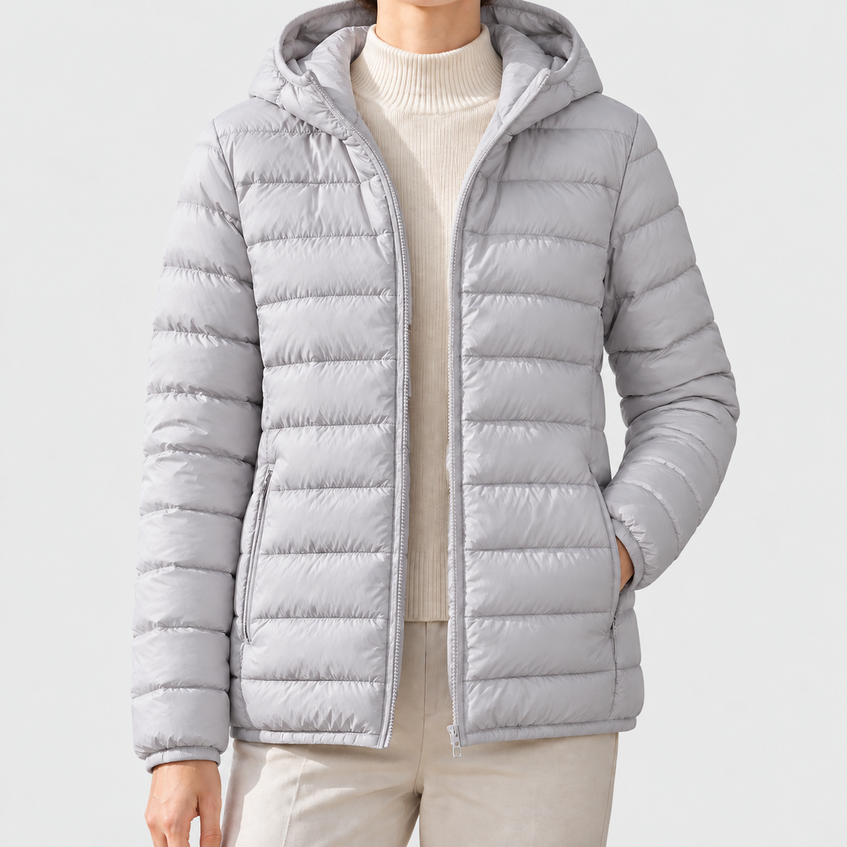 Rhea - Women's Channel-Quilted Hooded Down Puffer Jacket