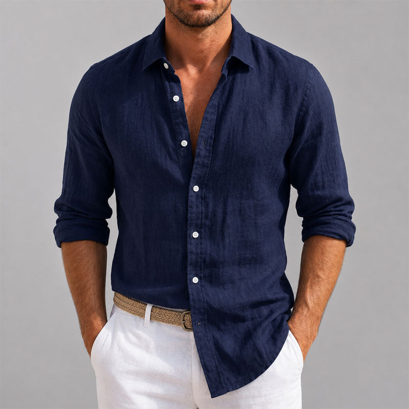 Roland - Men's Lightweight Linen Look Button-Up Shirt