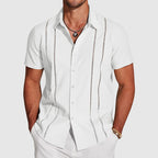 Roy - Men’s Linen Cutout Stripe Button-Up Shirt