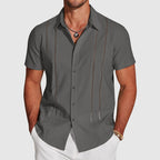 Roy - Men’s Linen Cutout Stripe Button-Up Shirt