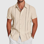 Roy - Men’s Linen Cutout Stripe Button-Up Shirt