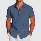 Roy - Men’s Linen Cutout Stripe Button-Up Shirt