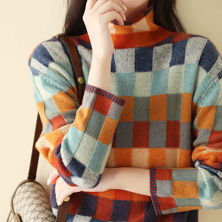 Ruby - Women's Patchwork Knit Turtleneck Sweater