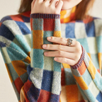 Ruby - Women's Patchwork Knit Turtleneck Sweater