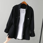 Sadie - Women's Stand Collar, Drawstring Waist Jacket
