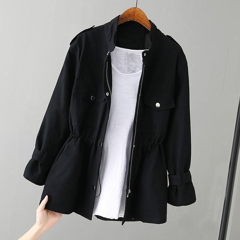 Sadie - Women's Stand Collar, Drawstring Waist Jacket
