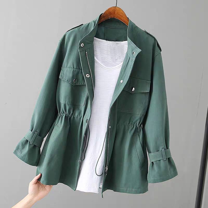 Sadie - Women's Stand Collar, Drawstring Waist Jacket