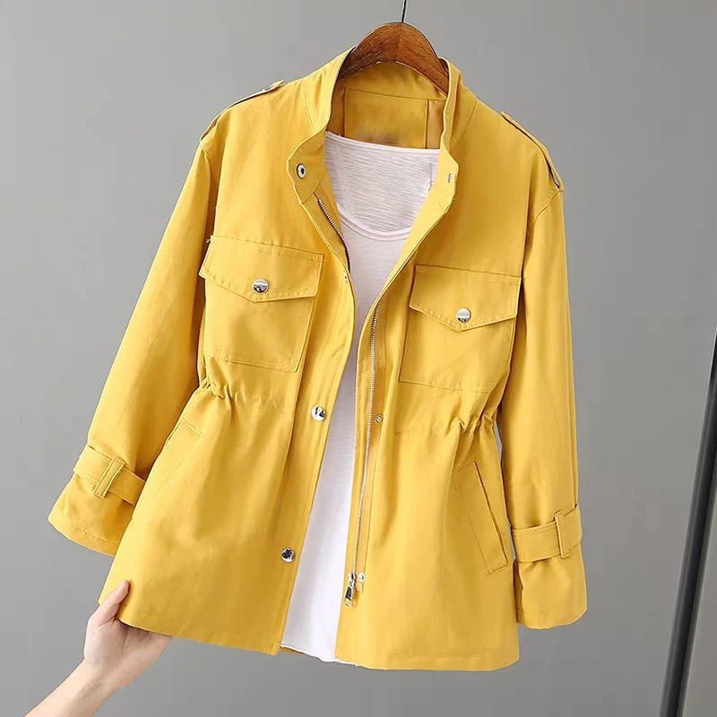 Sadie - Women's Stand Collar, Drawstring Waist Jacket