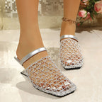 Samantha - Women’s Mesh Woven Square-Toe Mules