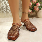 Samantha - Women’s Mesh Woven Square-Toe Mules