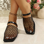 Samantha - Women’s Mesh Woven Square-Toe Mules