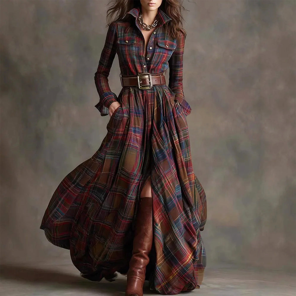 Samantha - Women's Plaid Button-Down Shirt Dress