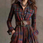 Samantha - Women's Plaid Button-Down Shirt Dress