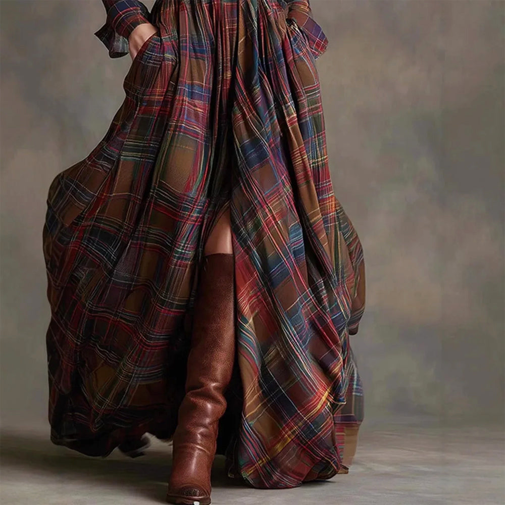 Samantha - Women's Plaid Button-Down Shirt Dress