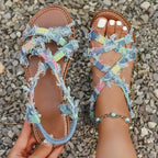 Selena - Women's Boho Frayed Jean Multi-Strap Sandals