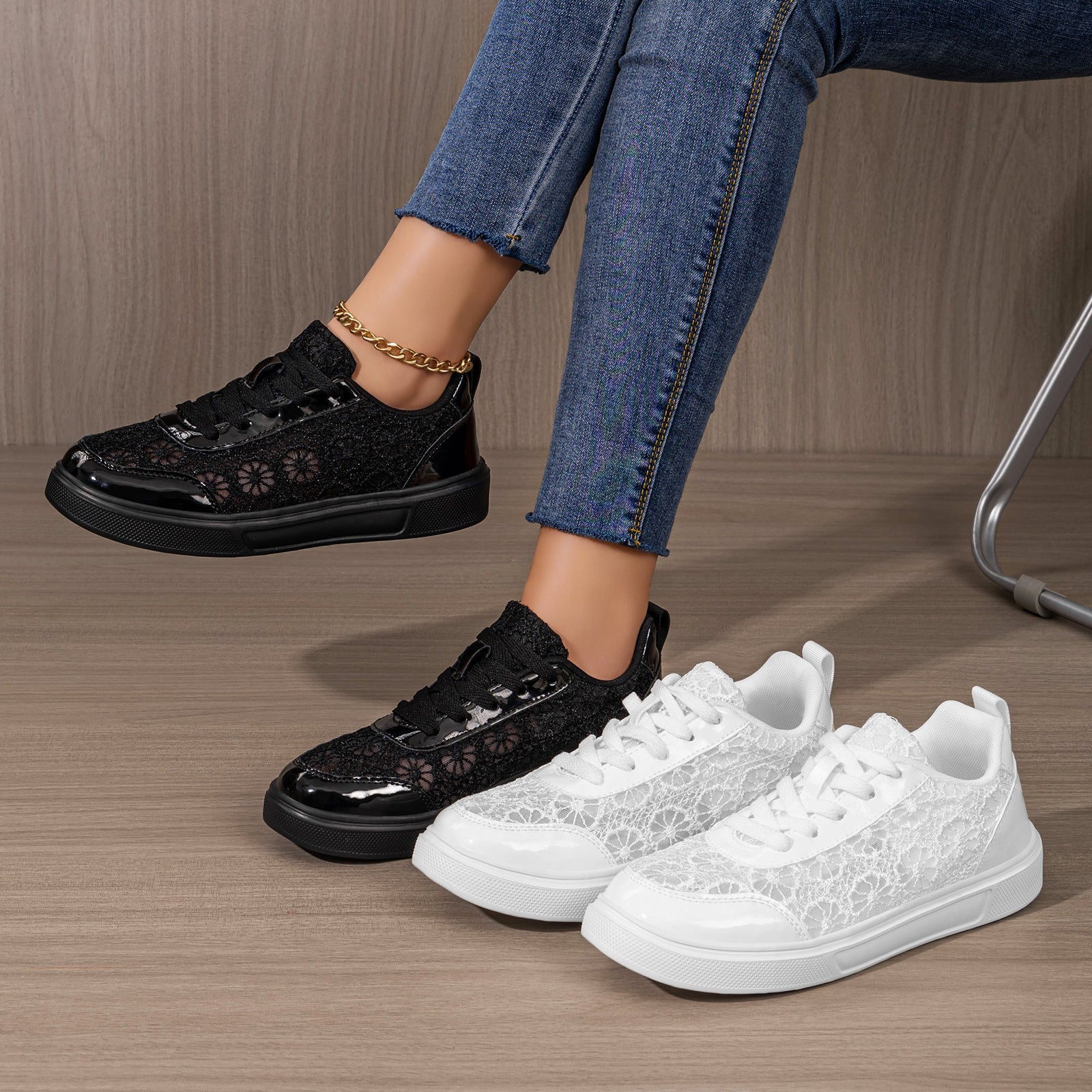 Shirley - Women’s Floral Lace Platform Sneakers