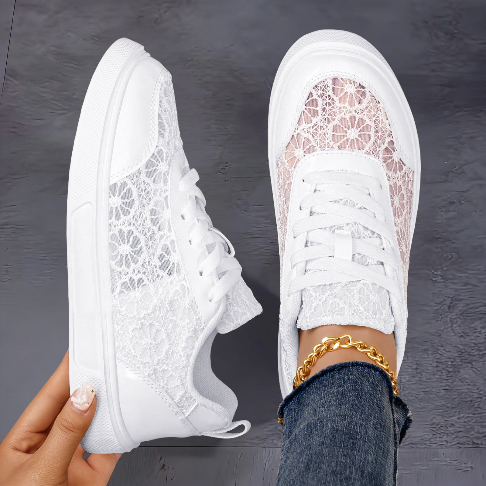 Shirley - Women’s Floral Lace Platform Sneakers