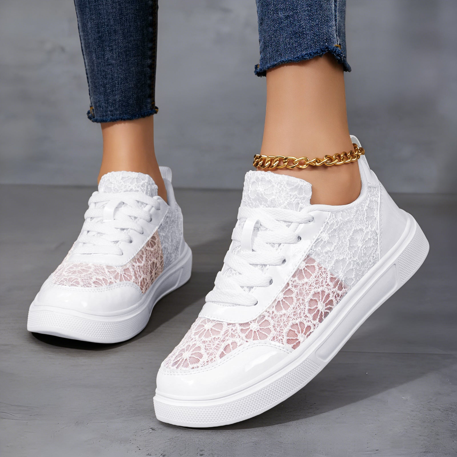 Shirley - Women’s Floral Lace Platform Sneakers