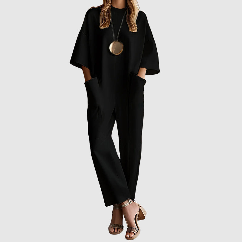 Simone - Women's Round Neck Short Sleeve Jumpsuit