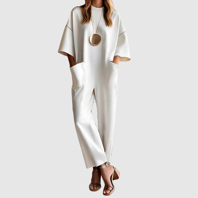 Simone - Women's Round Neck Short Sleeve Jumpsuit