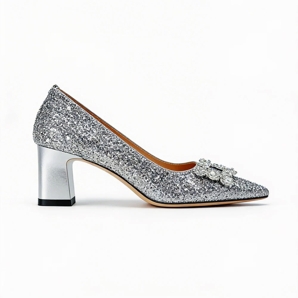 Stephanie - Women's Crystal Embellished Glitter Heels