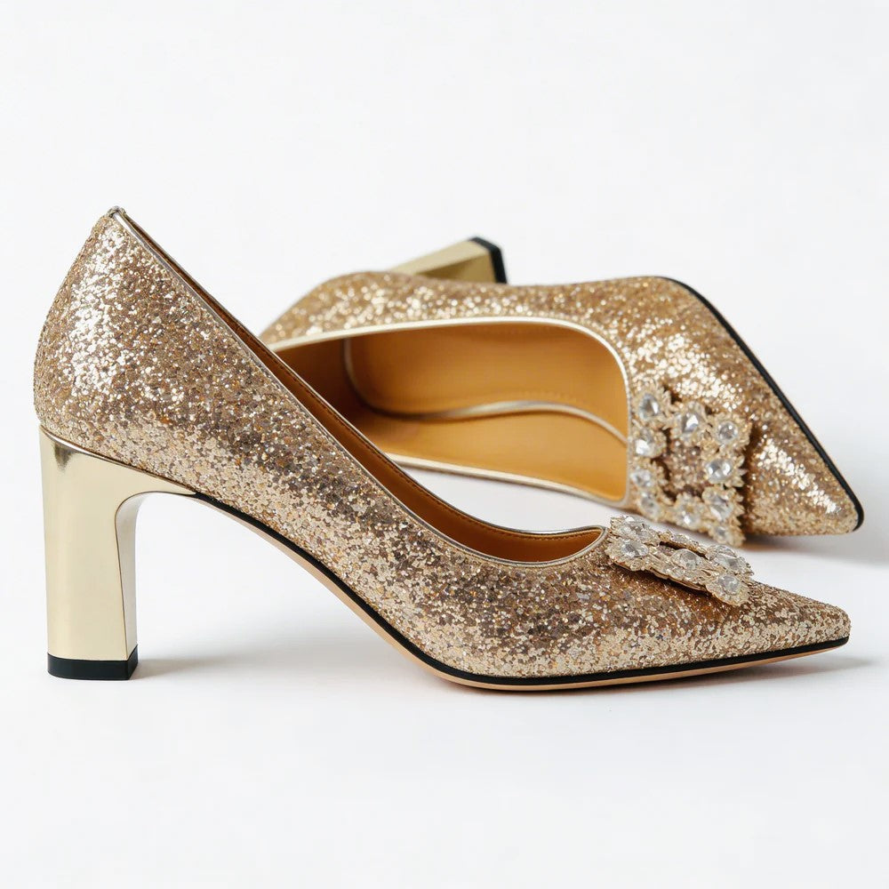 Stephanie - Women's Crystal Embellished Glitter Heels