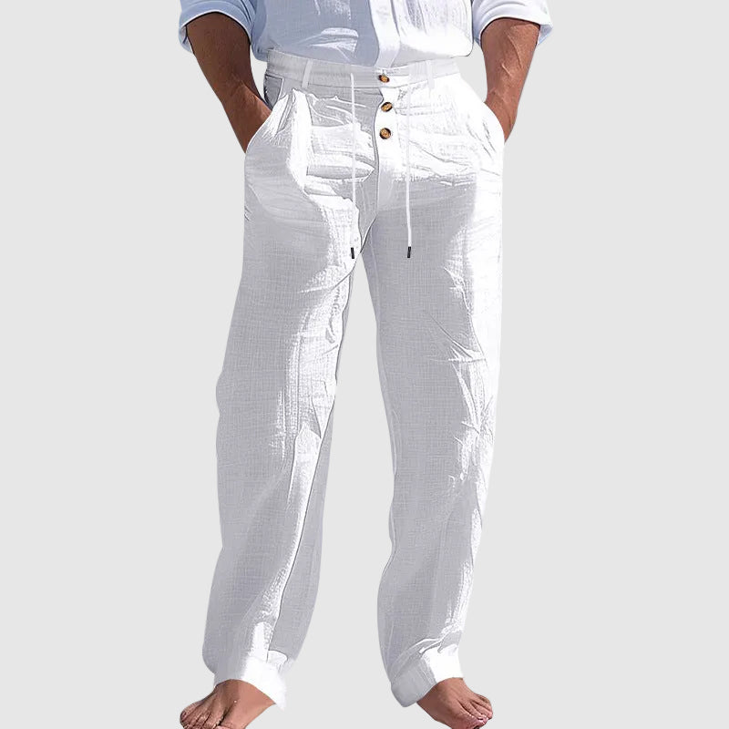 Steven - Men's Drawstring Button Waist Linen Look Pants