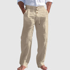 Steven - Men's Drawstring Button Waist Linen Look Pants