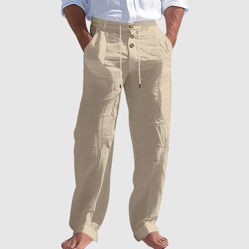 Steven - Men's Drawstring Button Waist Linen Look Pants