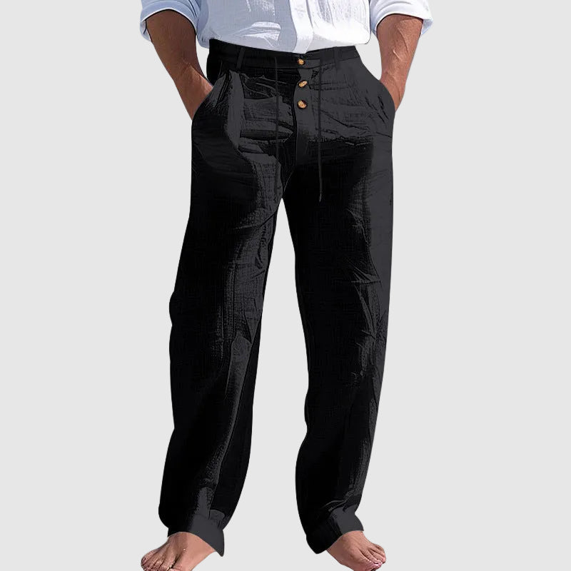 Steven - Men's Drawstring Button Waist Linen Look Pants