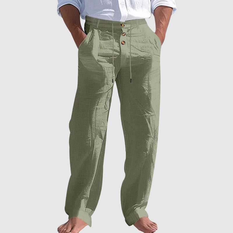 Steven - Men's Drawstring Button Waist Linen Look Pants