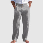 Steven - Men's Drawstring Button Waist Linen Look Pants