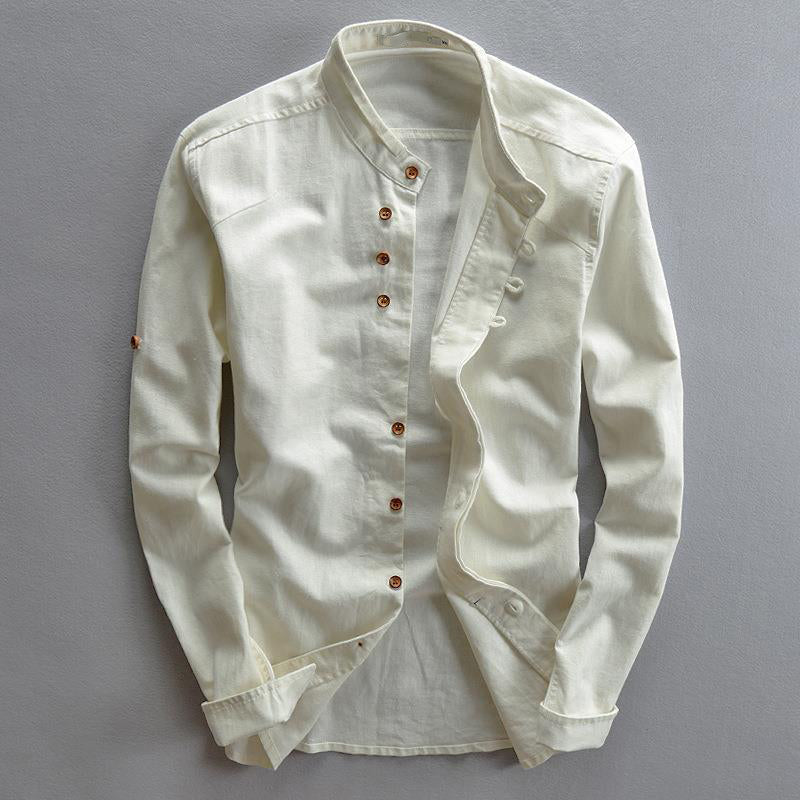 Steven - Men's Mandarin Collar Linen Button-Up Shirt